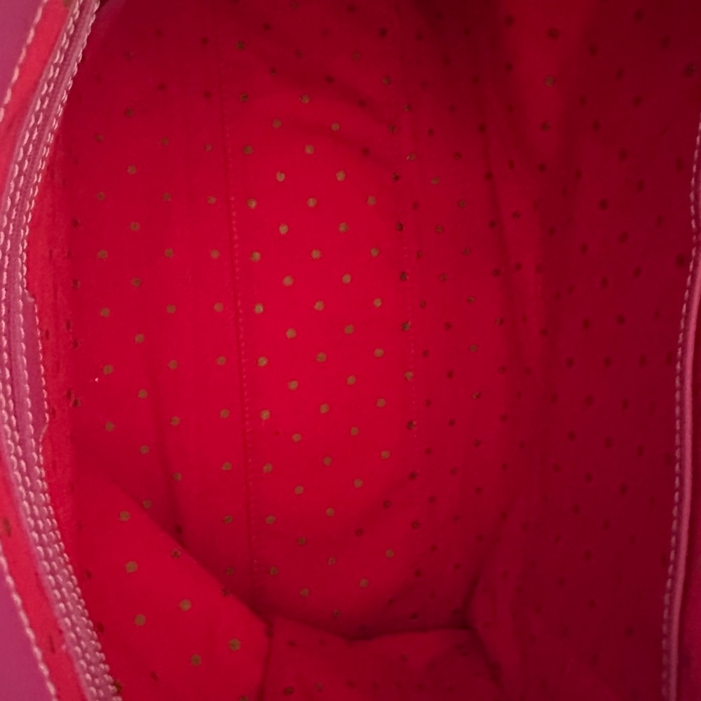 KATE SPADE Bag Knit TOTE NEW in Pink & Red Preppy Silver Buttons 15" x 9" - Picture 6 of 11